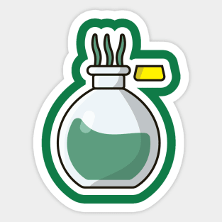 Witch Potion Bottle Sticker vector illustration. Science object icon concept. Halloween potion icon. Halloween drink sticker design. Bottle of Green Poison sticker vector design. Sticker